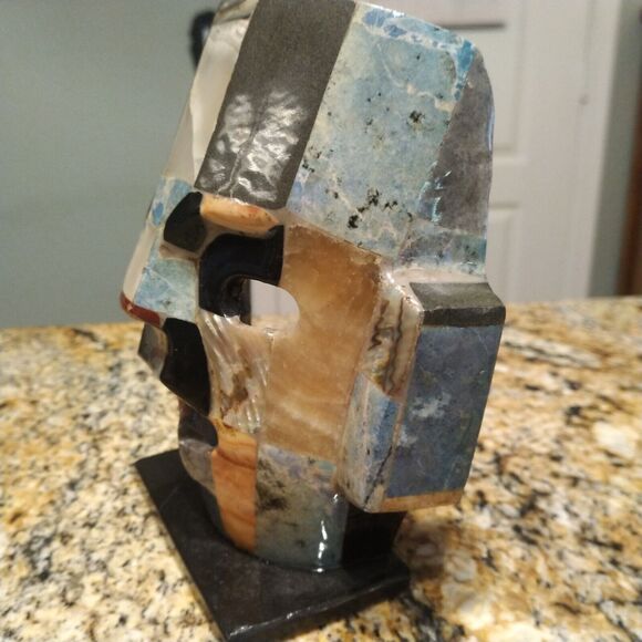 Mayan Death Mask Mother Pearl Onyx Abalone Burial Mosaic Sculpture Folk Art - Picture 9 of 11